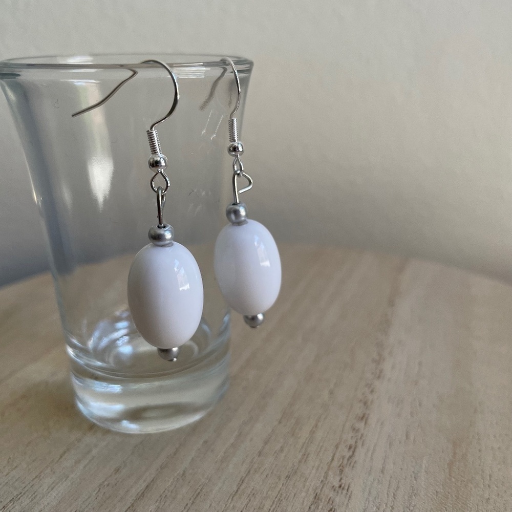 Silver Ivory Beaded Earrings